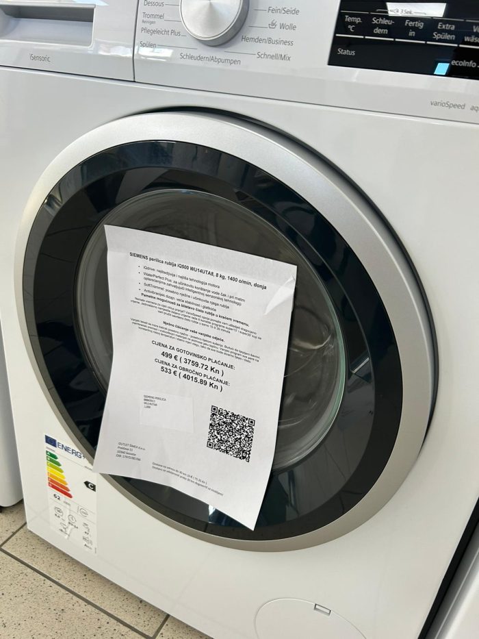 SIEMENS perilica rublja iQ500 WU14UTA8, 8 kg, 1400 o/min, može se ugraditi ispod pulta - Slika 7