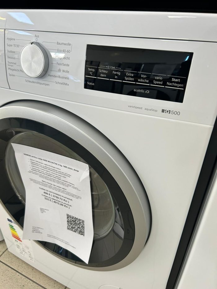 SIEMENS perilica rublja iQ500 WU14UTA8, 8 kg, 1400 o/min, može se ugraditi ispod pulta - Slika 8