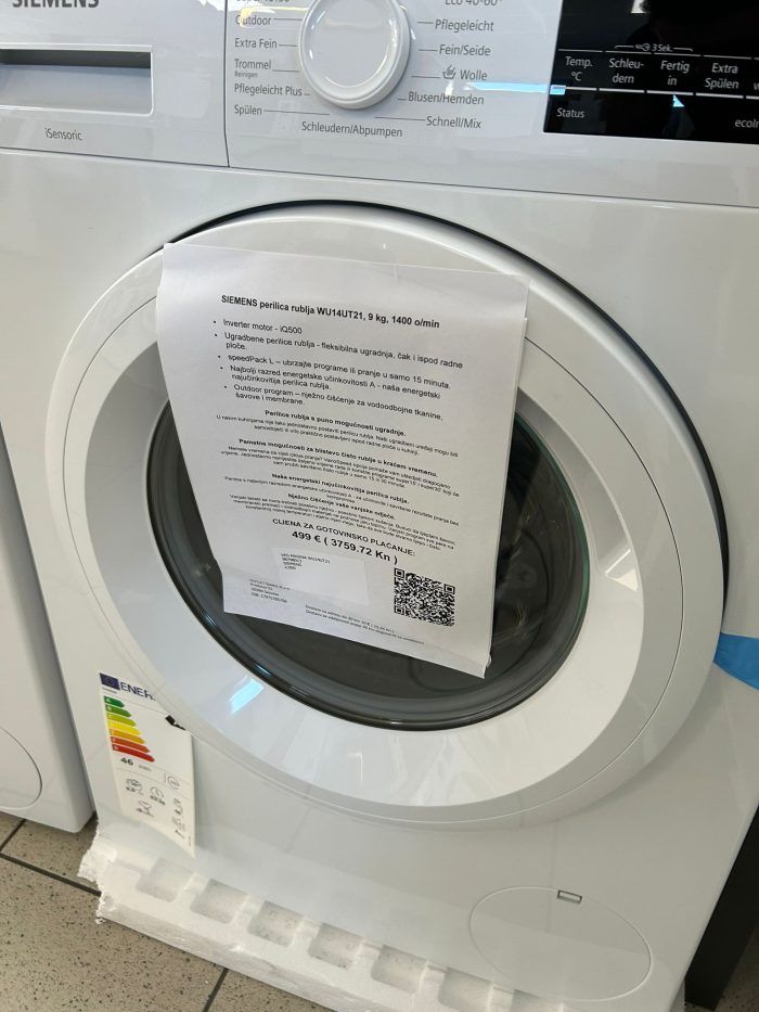 SIEMENS perilica rublja WU14UT21, 9 kg, 1400 o/min - Slika 7