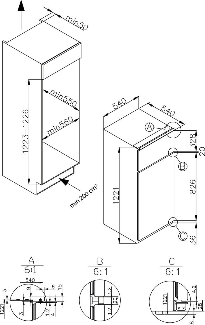 Amica ugradbeni hladnjak-zamrzivač kombinacija EKGC 16160, visina 122,1 cm, širina 54 cm, automatsko odmrzavanje - Slika 5