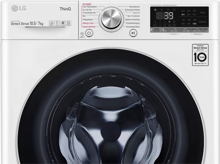 LG perilica-sušilica V7WD107H2E, 10,5 kg, 7 kg, 1400 o/min, TurboWash® - Pranje u samo 39 minuta - Slika 8