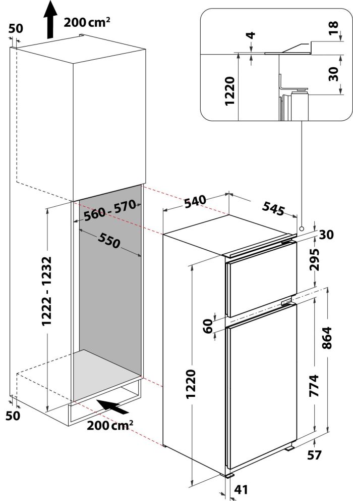 BAUKNECHT ugradbeni hladnjak-zamrzivač kombinacija KDI 12S1, 122 cm visine, 54 cm širine - Slika 8