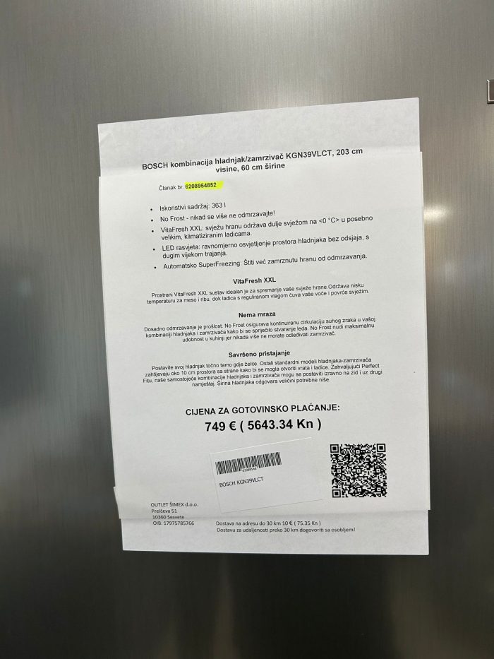 BOSCH kombinacija hladnjak/zamrzivač KGN39VLCT, 203 cm visine, 60 cm širine - Slika 20