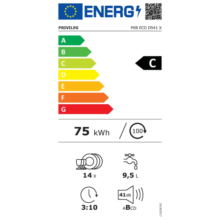 PRIVILEG djelomično integrirana perilica posuđa P0B ECO D541 X 14 postavki, 14 postavki, Fast&Clean 28' - učinkovito čišćenje u 28 minuta - Slika 12