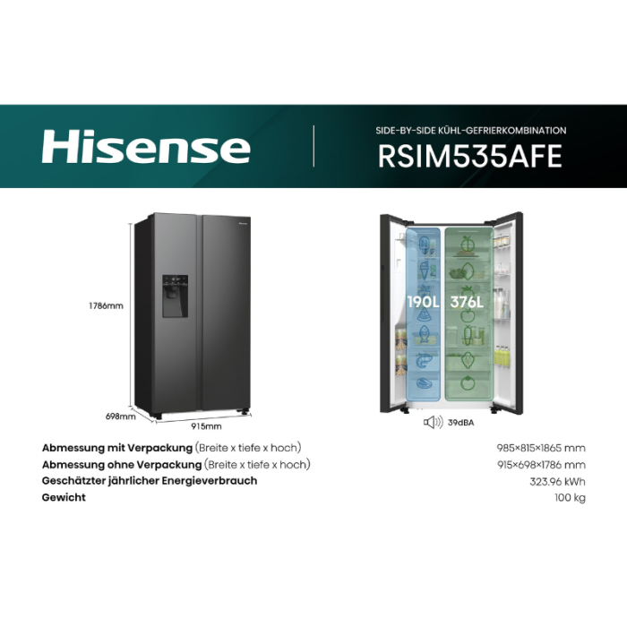 HISENSE Side-by-Side RSIM535AFE Dozator za vodu/led, NoFrost, sa spremnikom za vodu, proizveden u Europi - Slika 15