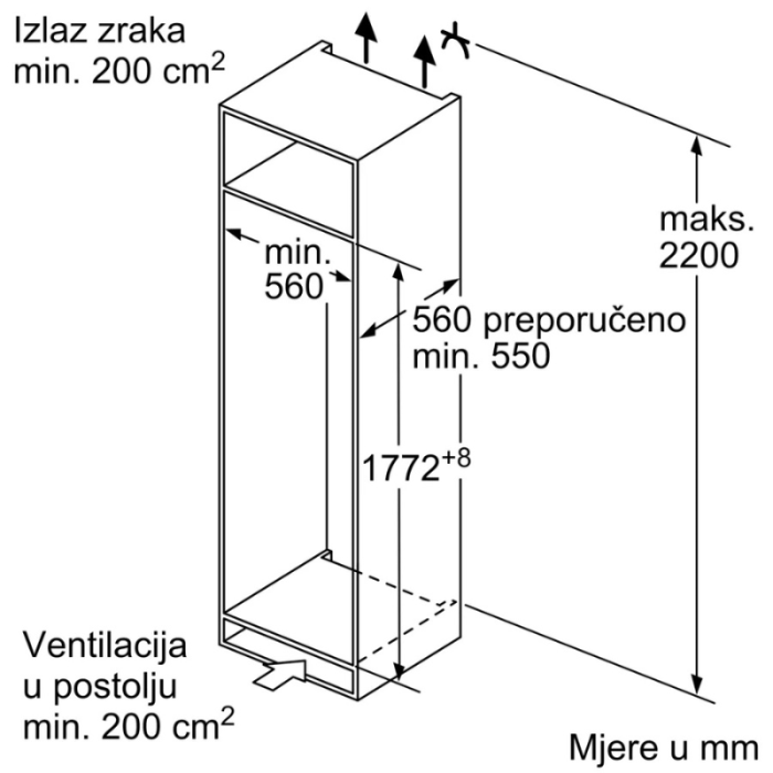 Ugradbeni hladnjak BOSCH KIR81VFE0 Serie 4 177.2 x 54.1 cm fiksna šarka - Slika 13